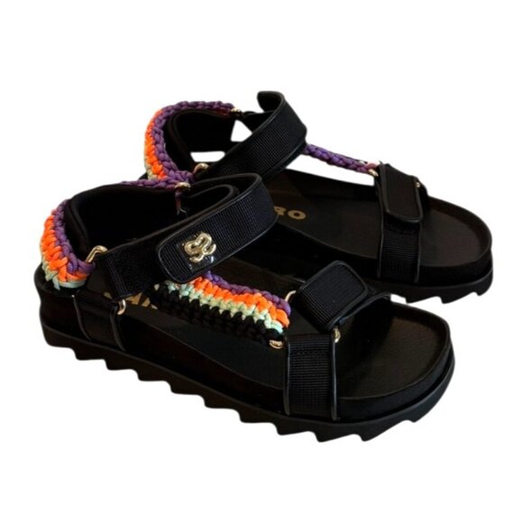 Sandro Shell And Crochet Neon Knit Braided Noir Sandals Platform Size 5.5 NIB - Picture 2 of 13
